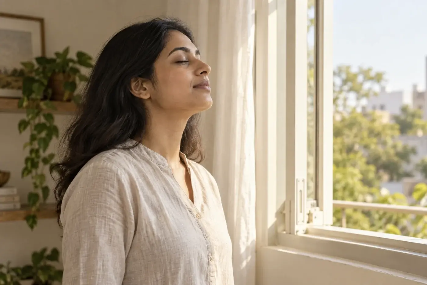 Illustrative side profile beside an open window