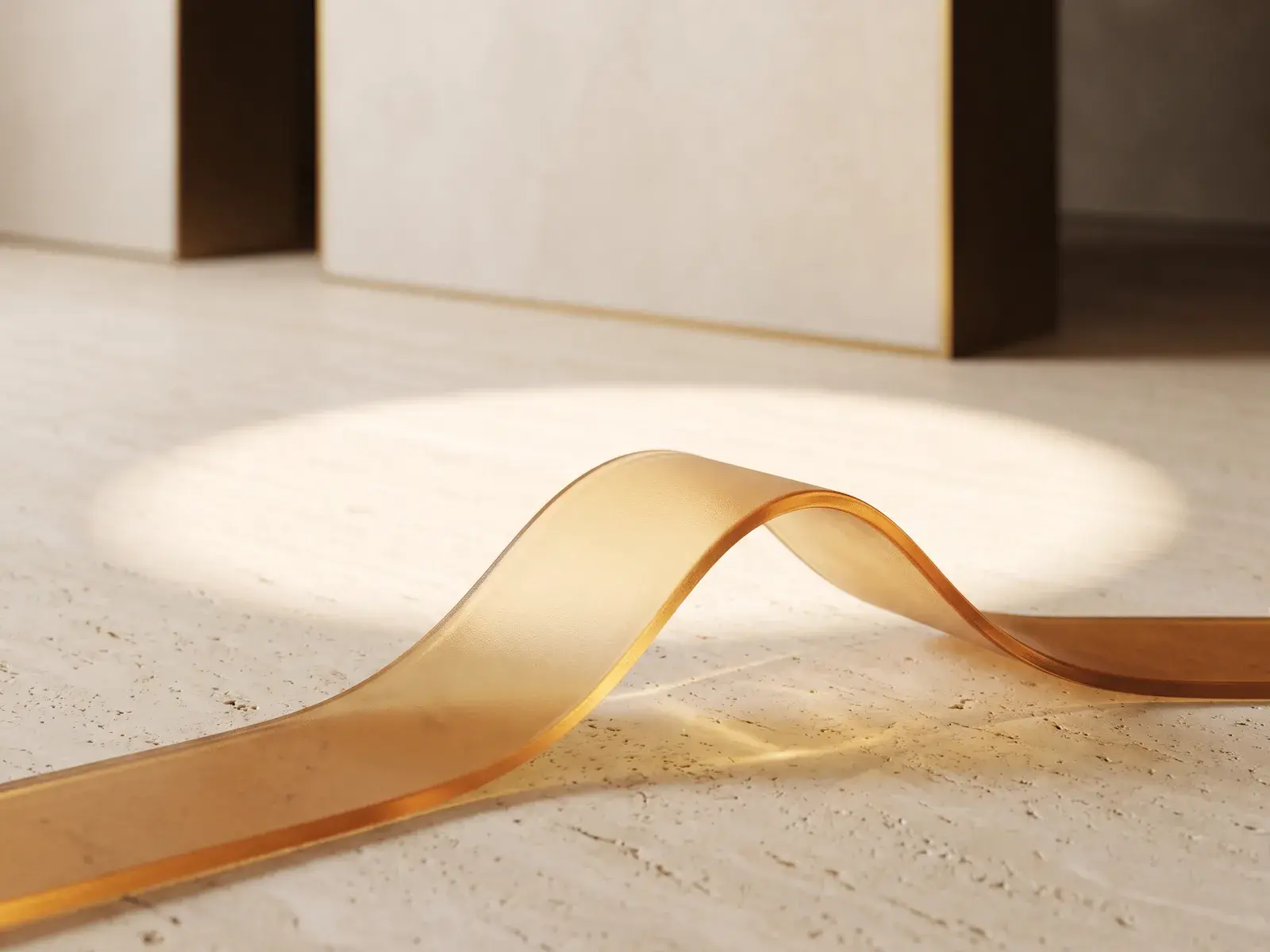 Illustrative amber glass path in warm daylight