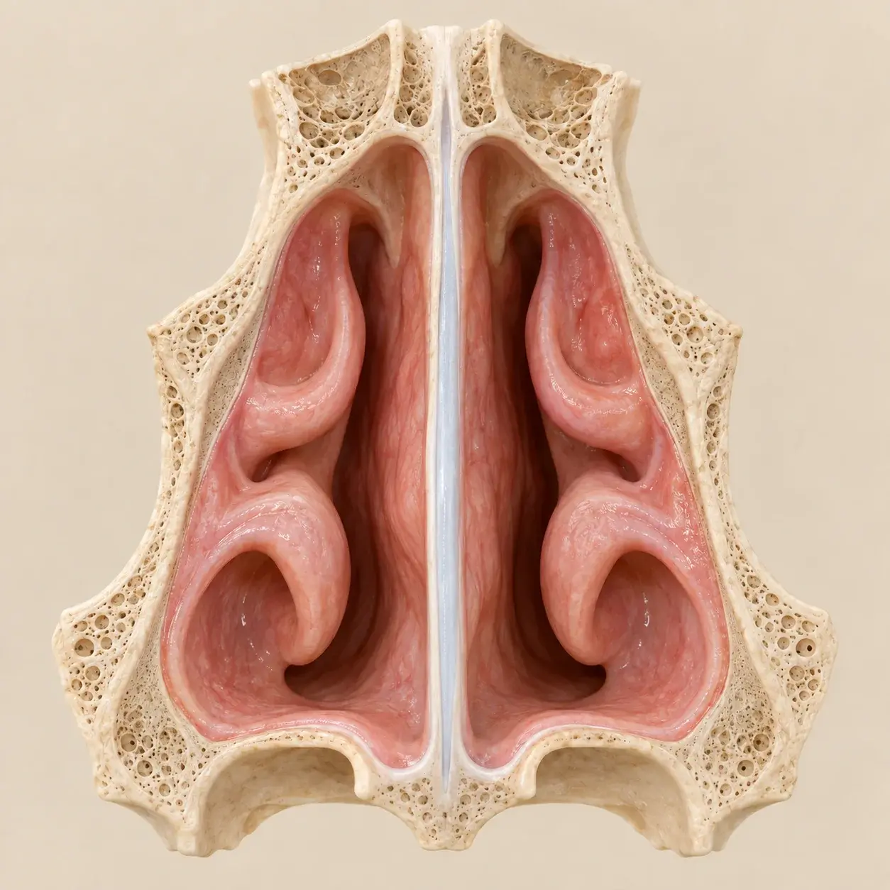 Illustration: a straight septum between two nasal airways