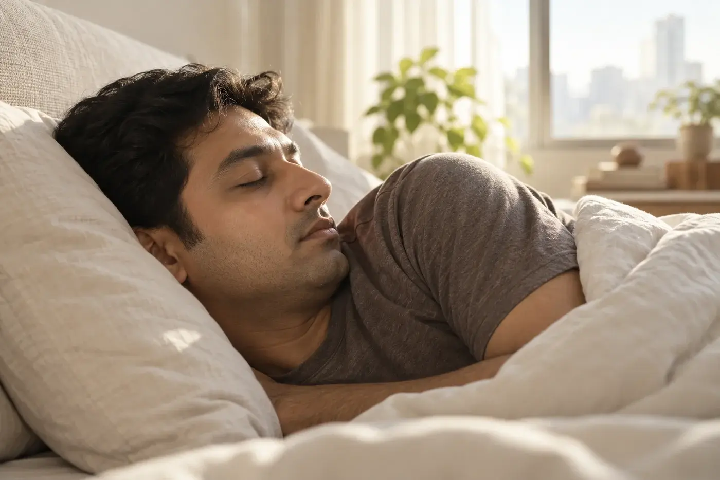Illustrative portrait of a man resting with his eyes closed