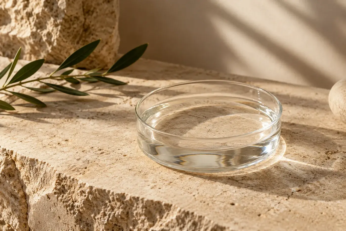 Illustrative glass dish in soft daylight