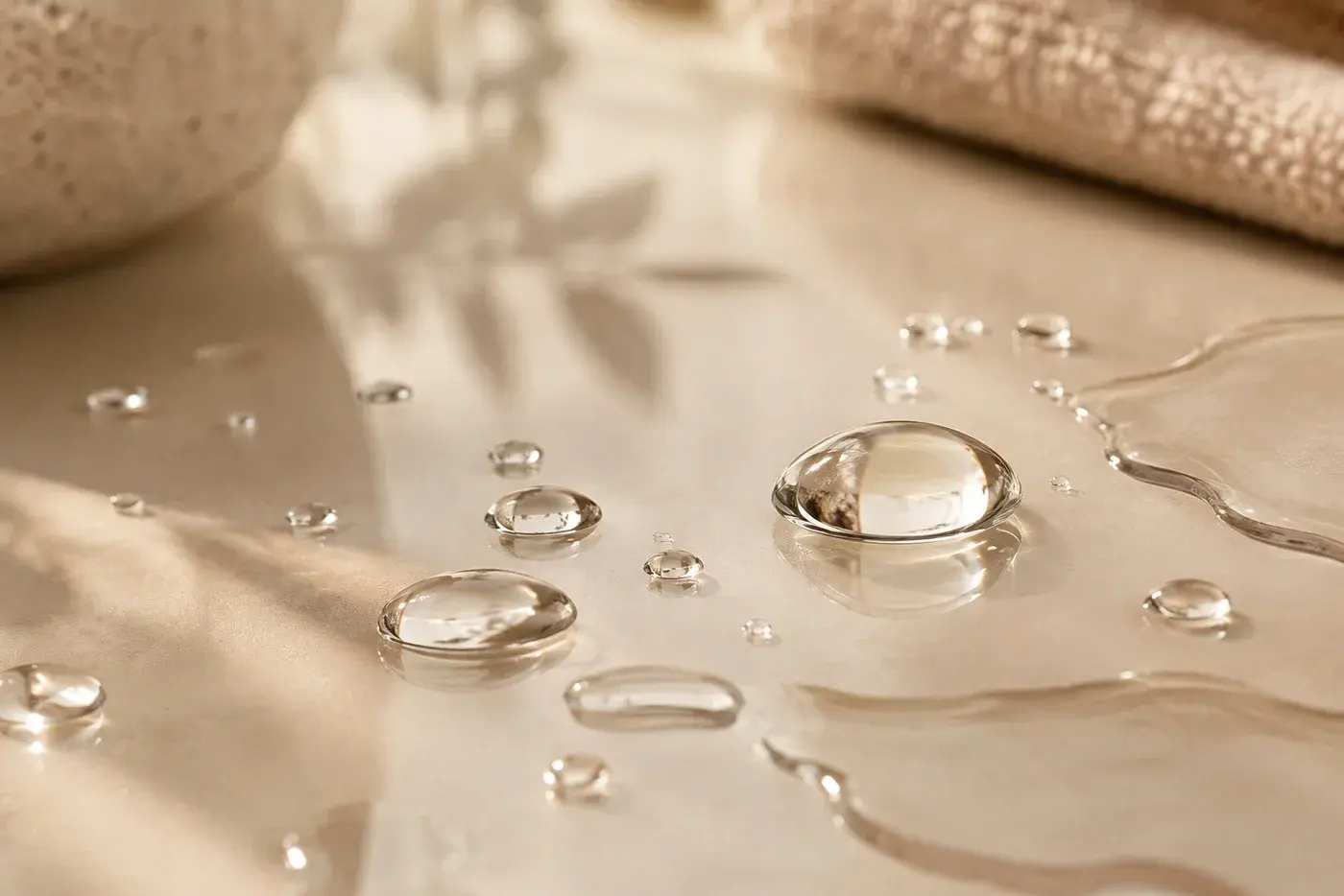 Illustrative water droplets on glass